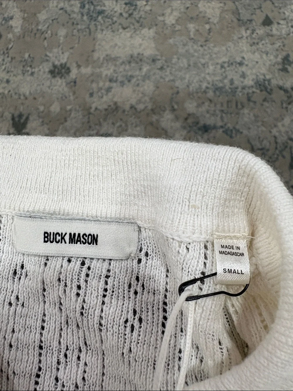 Buck Mason Soft White Coastal Linen Pointelle Polo Small Retail $138 NWT - Picture 2 of 7